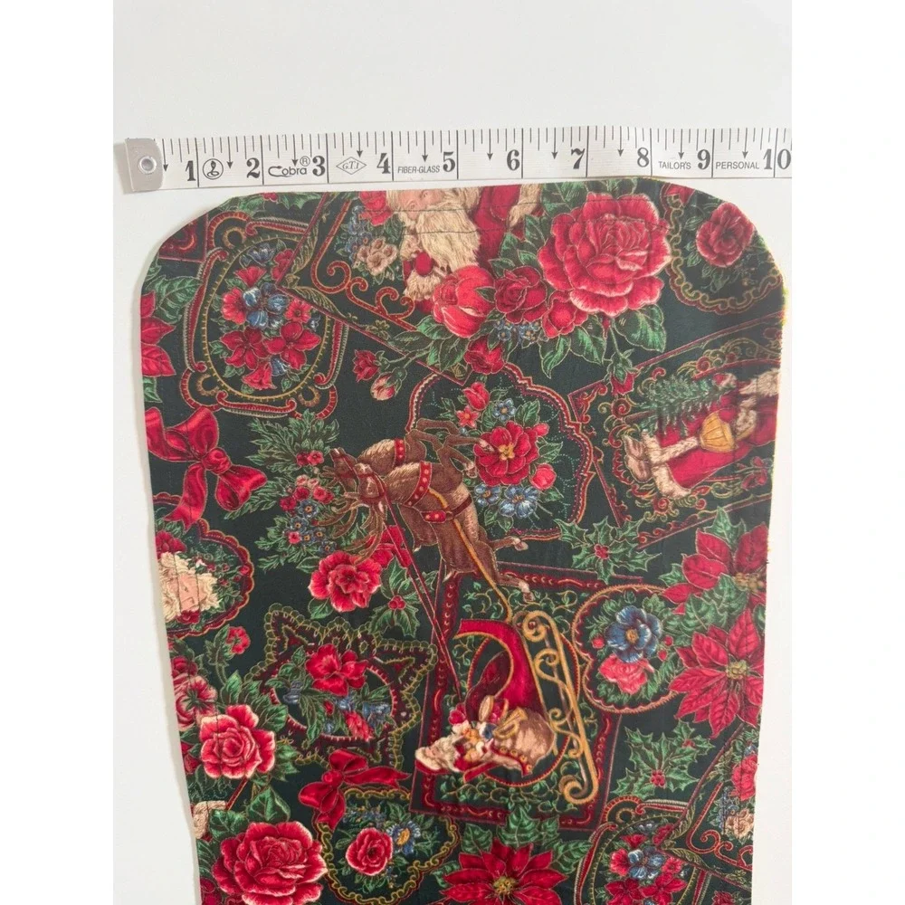 VTG Handmade Christmas Santa Reversible Fabric Placemats Set 6 Cotton Floral